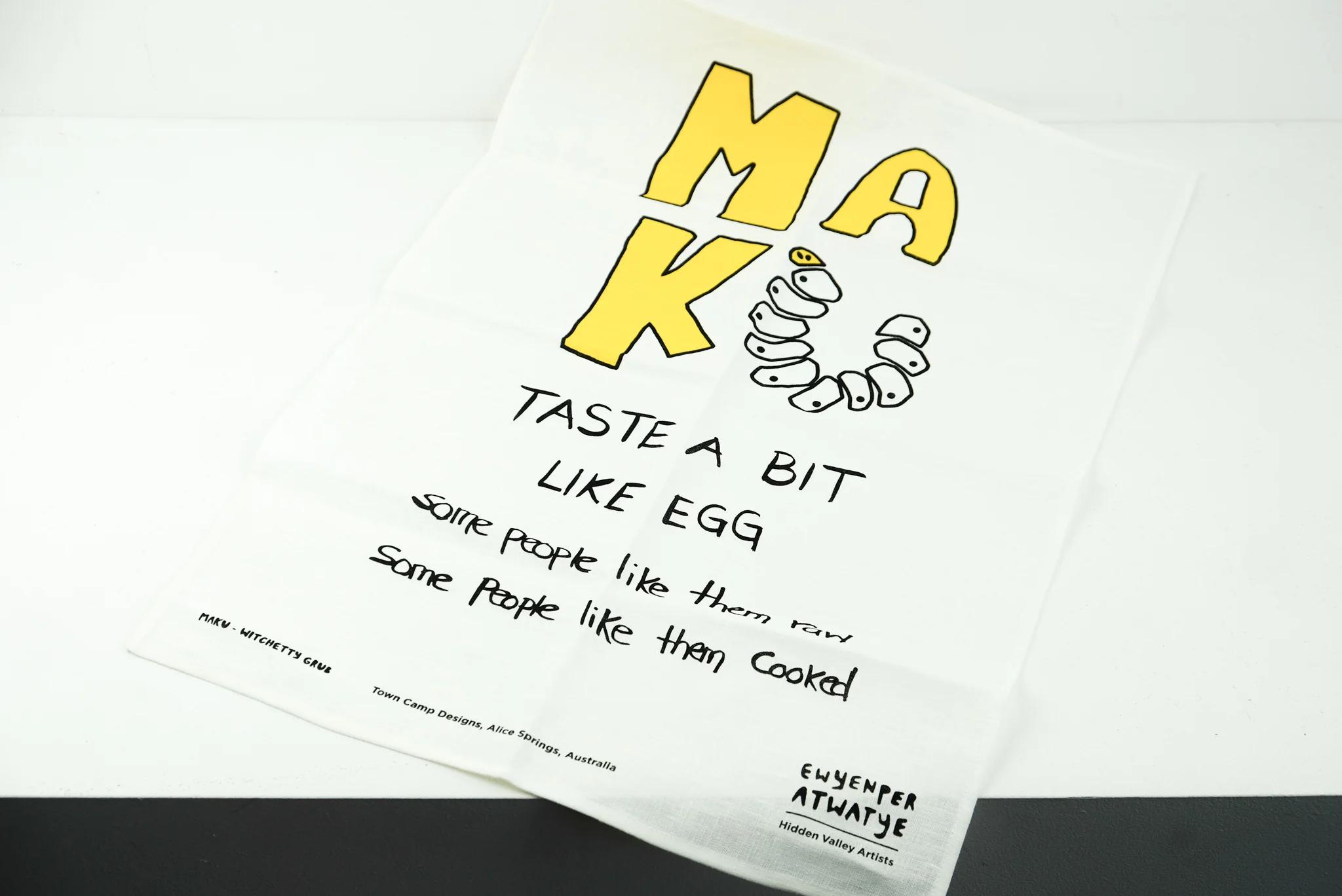 Town Camp Designs Printed Tea Towel - Maku - Witchetty Grub - Image 3